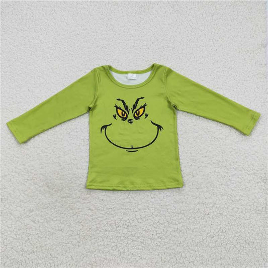 7.21 RTS NO MOQ Baby Boys Long Sleeve BT0256 Green Frog Face Long Sleeve Tee Shirts Tops