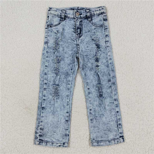 RTS NO MOQ Baby Girls Pants P0244 Bleached Strait Denim Jeans Pants