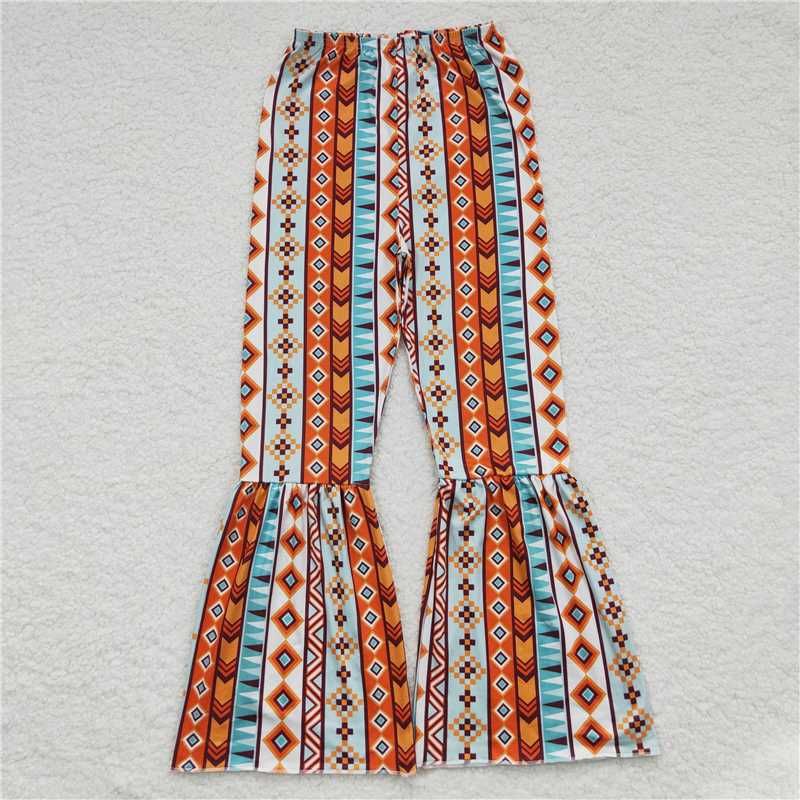 P0173 Women Aztec Print Bell Bottom Pants