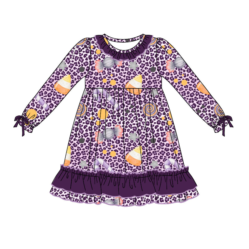 MOQ:5 Purple Girls Long Sleeve Wholesale Boutique Kid Clothing Kid Dresses