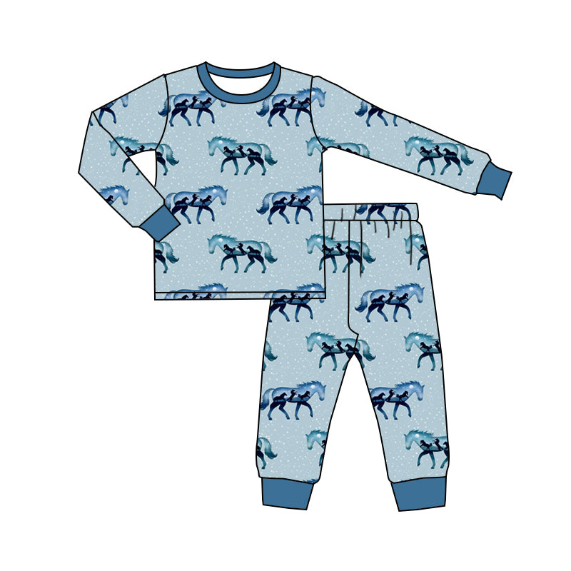 MOQ:5 Horse Kid Long Sleeve Wholesale Boutique Kid Clothing Outfits