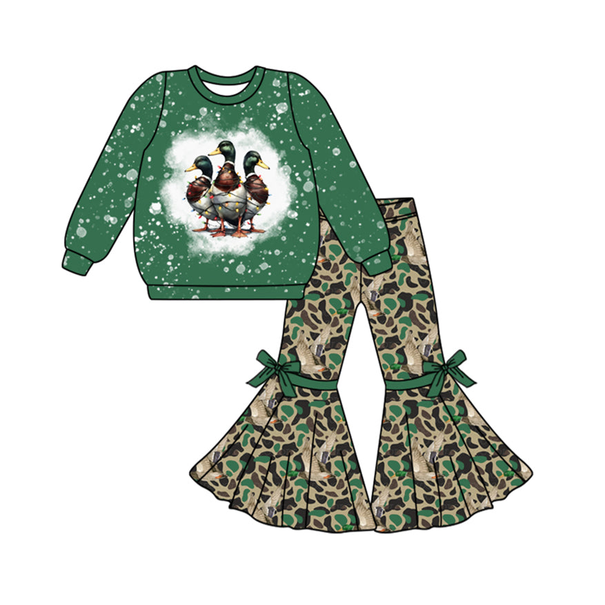 MOQ:5 Green Duck Cute Kid Long Sleeve Wholesale Boutique Kid Clothing