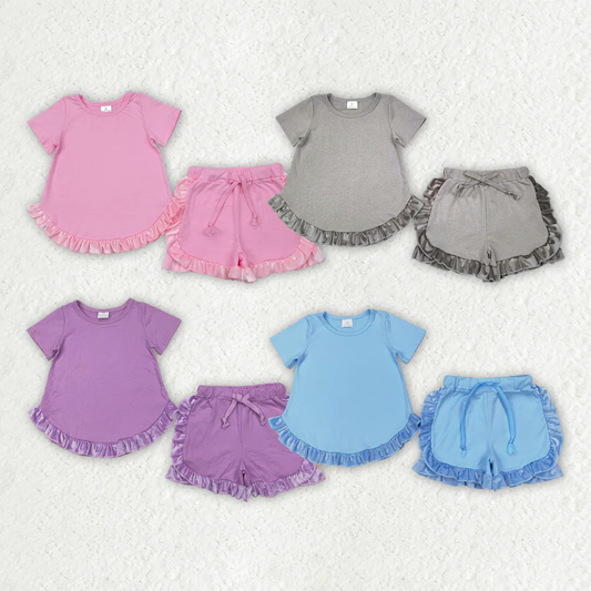7.7 RTS NO MOQ Summer Sibling Baby Girls Cotton Top Ruffle Shorts Clothes Sets