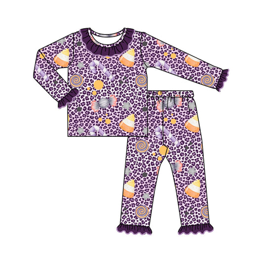 MOQ:5 Purple Halloween Kid Long Sleeve Wholesale Boutique Kid Clothing Outfits