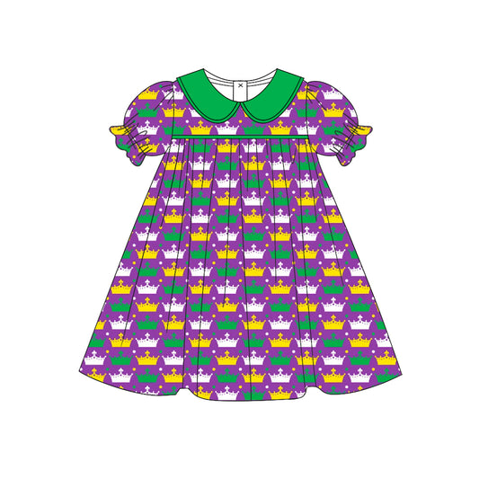 MOQ:5 Purple Short Sleeve Wholesale Boutique Kid Clothing Kid Dresses