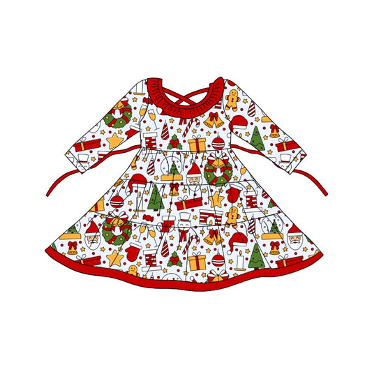 MOQ:5 Red Christma Cute Girls Long Sleeve Wholesale Boutique Kid Clothing Kid Dresses