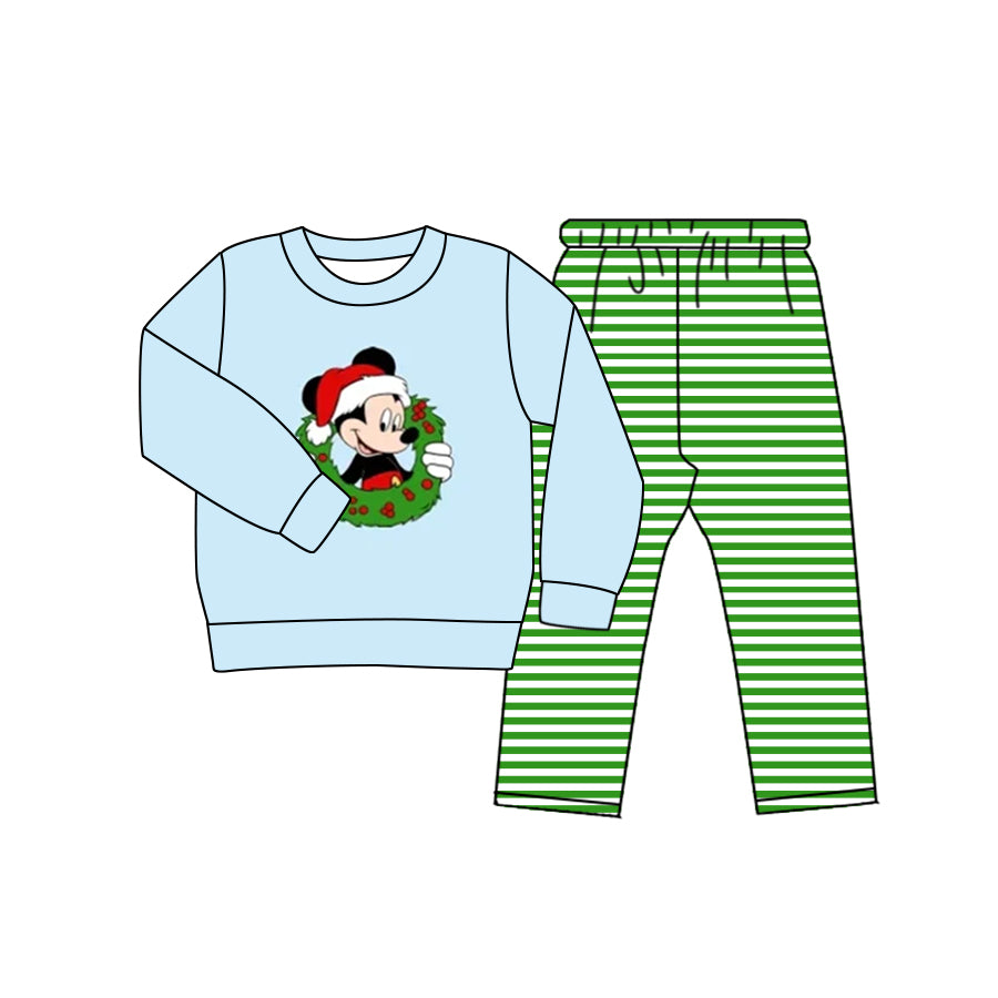 MOQ:5 Blue Christmas boy long Sleeve Wholesale Boutique Kid Clothing Set