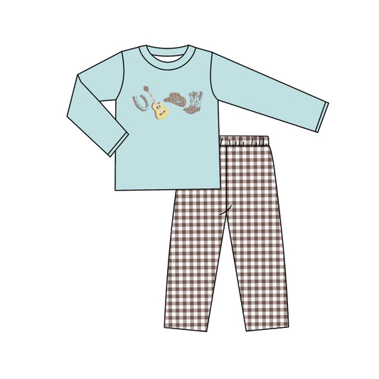 MOQ:5 Cute Blue Fall Winter Long Sleeve Wholesale Boutique Kid Clothes Sets