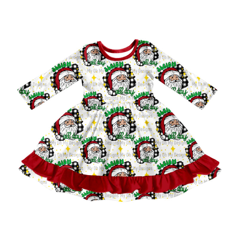 MOQ:5 Red Christmas Girls Long Sleeve Wholesale Boutique Kid Clothing Kid Dresses