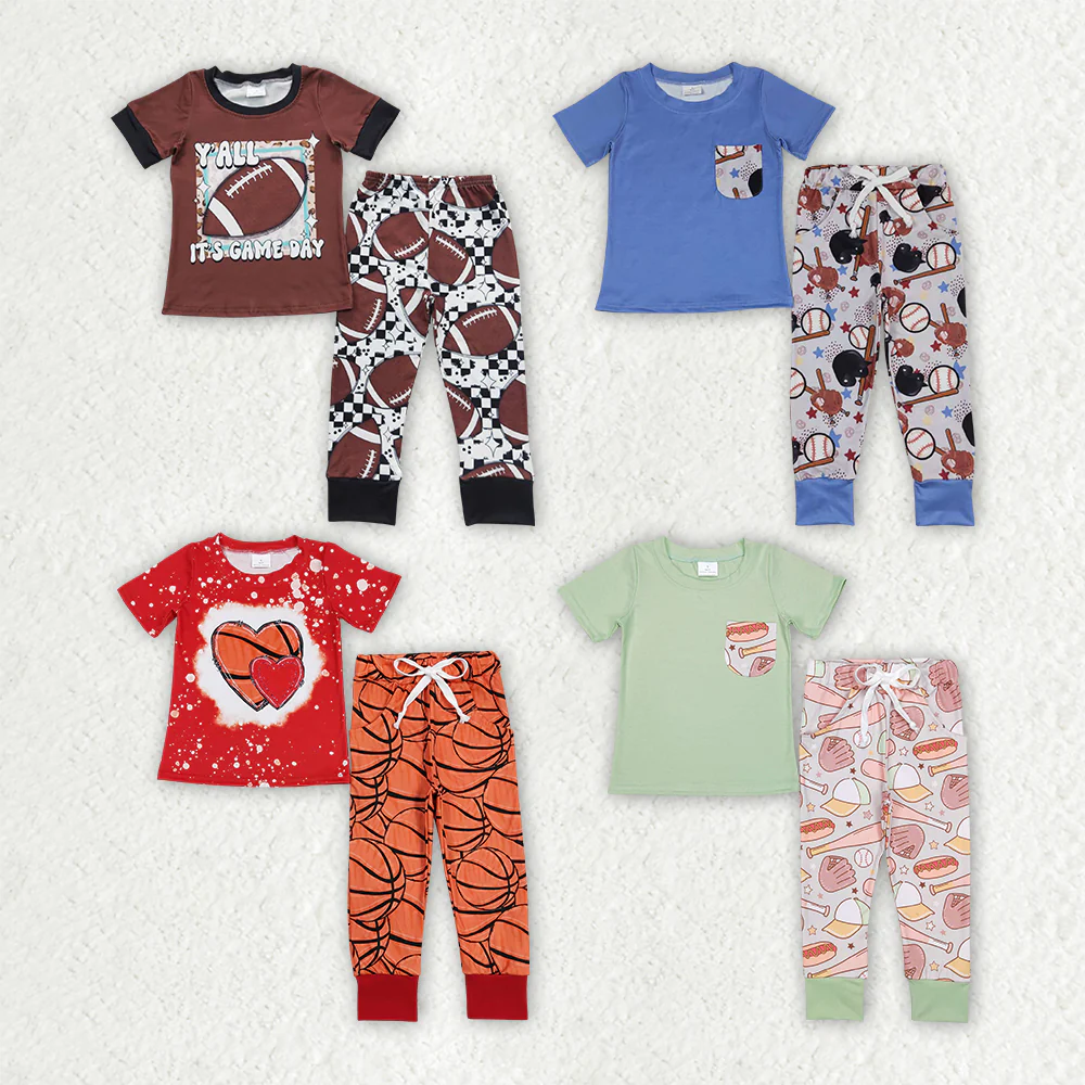 7.7 RTS NO MOQ Summer Sibling Baby Boys Short Sleeve Pocket Shirt Pants Clothes Sets