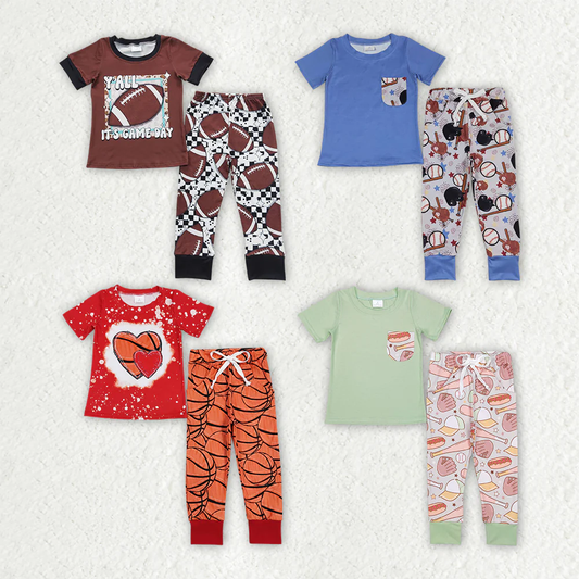 7.7 RTS NO MOQ Summer Sibling Baby Boys Short Sleeve Pocket Shirt Pants Clothes Sets