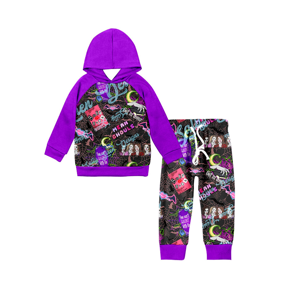 MOQ:5  Purple Cute Children Long Sleeve Wholesale Boutique Kid Clothes Sets