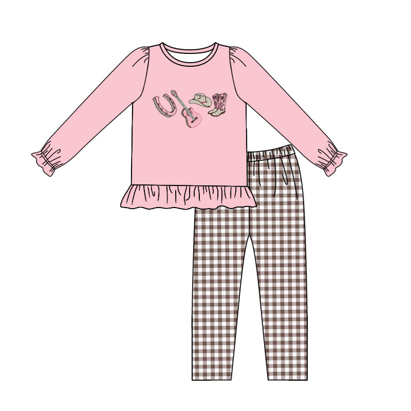 MOQ:5 Cute Pink Fall Winter Long Sleeve Wholesale Boutique Kid Clothes Sets