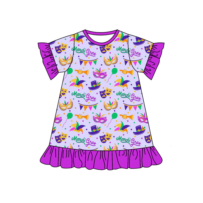 MOQ:5 Dark Purple Short Sleeve Wholesale Boutique Kid Clothing Kid Dresses