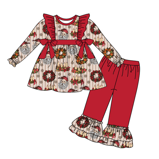 MOQ:5 red santa long Sleeve Wholesale Boutique Kid Clothing