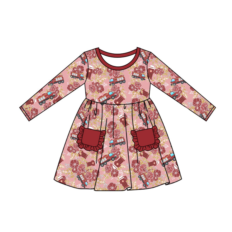 MOQ:5 Red Girl Long Sleeve Wholesale Boutique Kid Clothing Kid Dresses