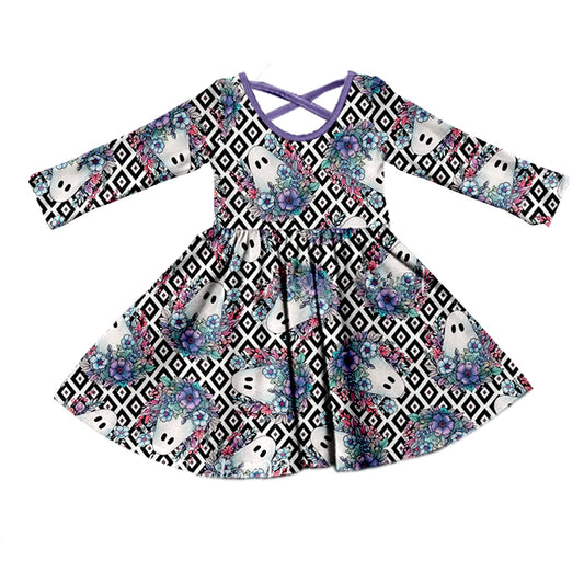 MOQ:5 Ghost Girls Long Sleeve Wholesale Boutique Kid Clothing Kid Dresses