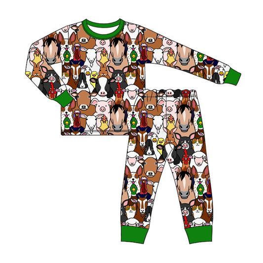 MOQ:5 Green Horse Design Boy Cute Kid Long Sleeve Wholesale Boutique Kid Clothing