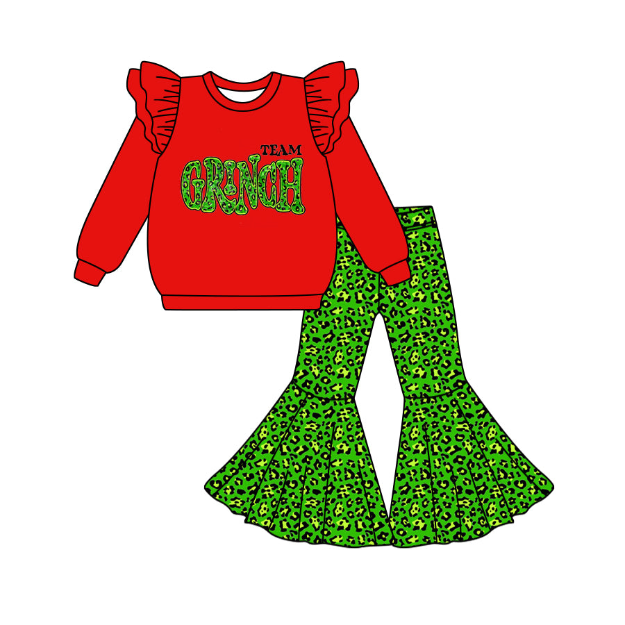 MOQ:5 Red Christmas Girls long Sleeve Wholesale Boutique Kid Clothing Set