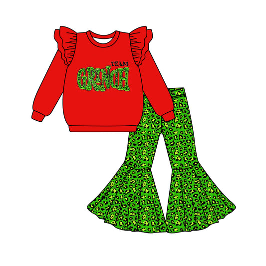 MOQ:5 Red Christmas Girls long Sleeve Wholesale Boutique Kid Clothing Set