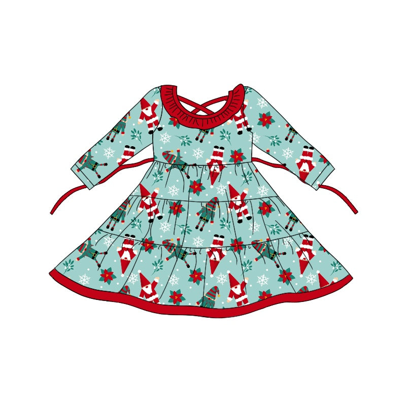 MOQ:5 Christmas Cute Girls Long Sleeve Wholesale Boutique Kid Clothing Kid Dresses