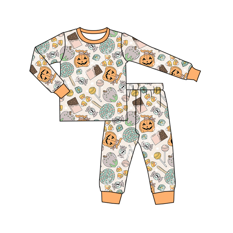 MOQ:5 Halloween Pumpkin Design Kid Long Sleeve Wholesale Boutique Kid Clothing Outfits