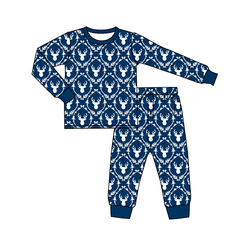 MOQ:5 Blue Cute Children Long Sleeve Wholesale Boutique Kid Clothes Sets