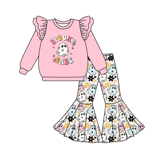 MOQ:5 Pink Ghost Girls long Sleeve Wholesale Boutique Kid Clothing Set