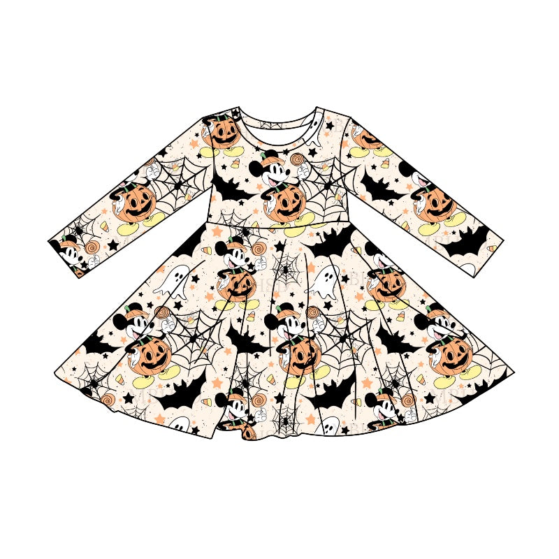 MOQ:5 Halloween Girl Long Sleeve Wholesale Boutique Kid Clothing Kid Dresses