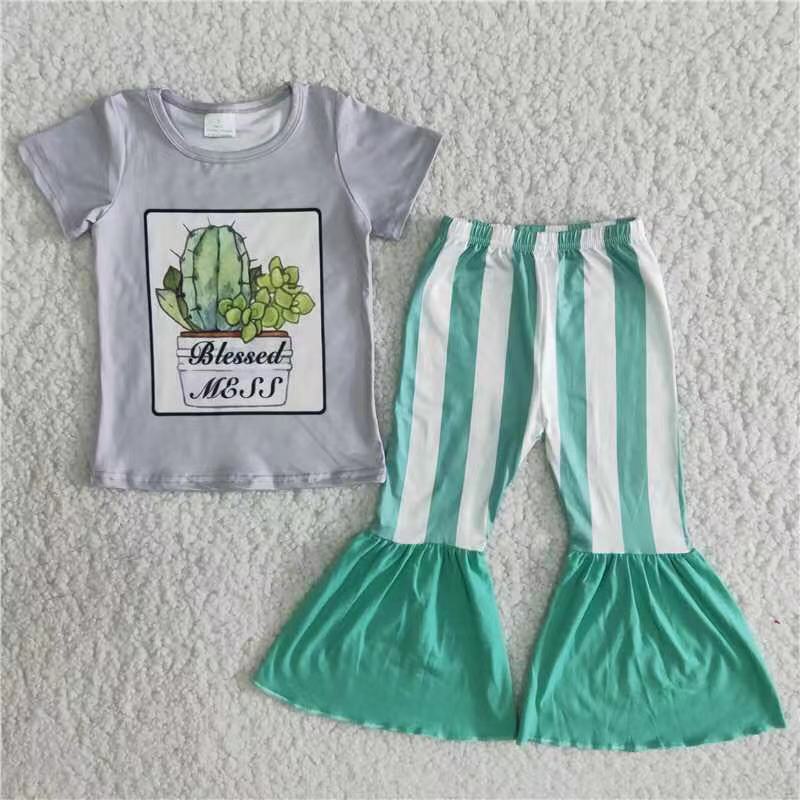 B6-22 Kids Girls Boutique Cactus Clothing Set