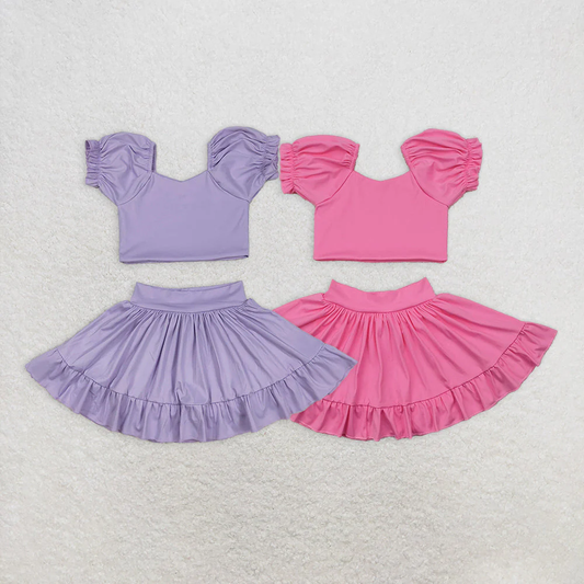 RTS NO MOQ Summer Sibling Baby Girls Lavender Yoga Shirt Skort Active Wear Clothes Sets