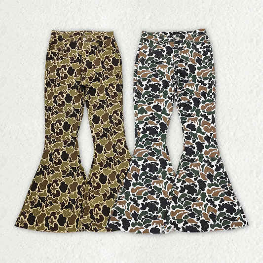 RTS NO MOQ Adult Women Trousers 2 Colors Camo Duck Denim Bell Pants Jeans