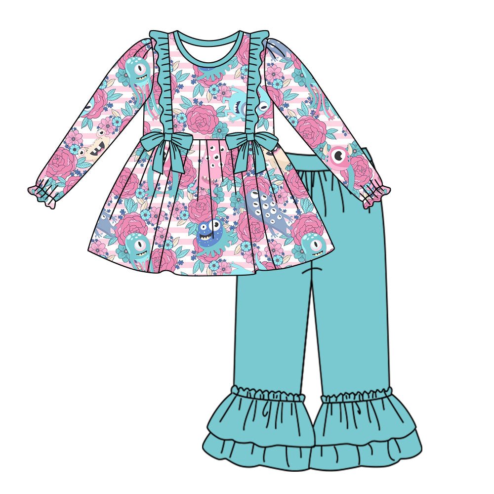 MOQ:5 Blue Girls Long Sleeve Wholesale Boutique Kid Clothing