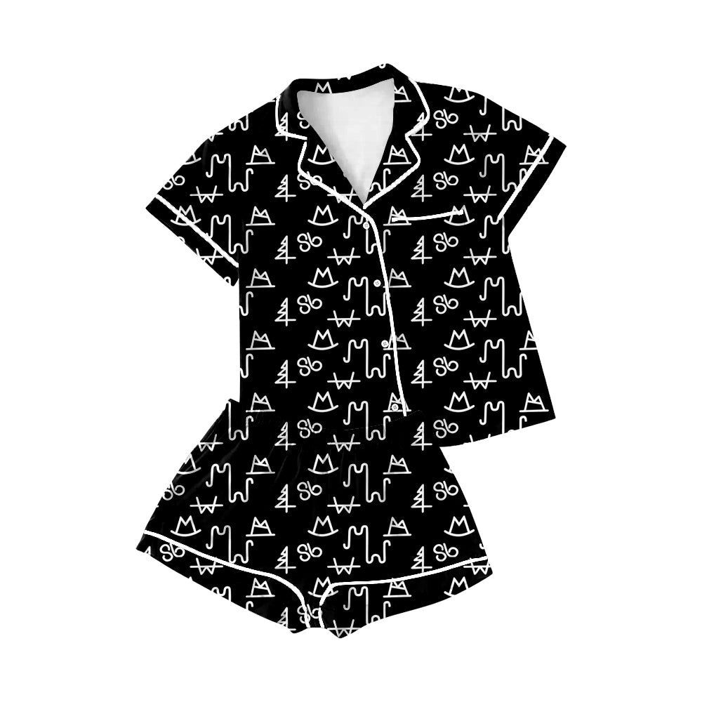 MOQ:5 Cute Black Pajamas Short Sleeve Wholesale Boutique Kid Clothing