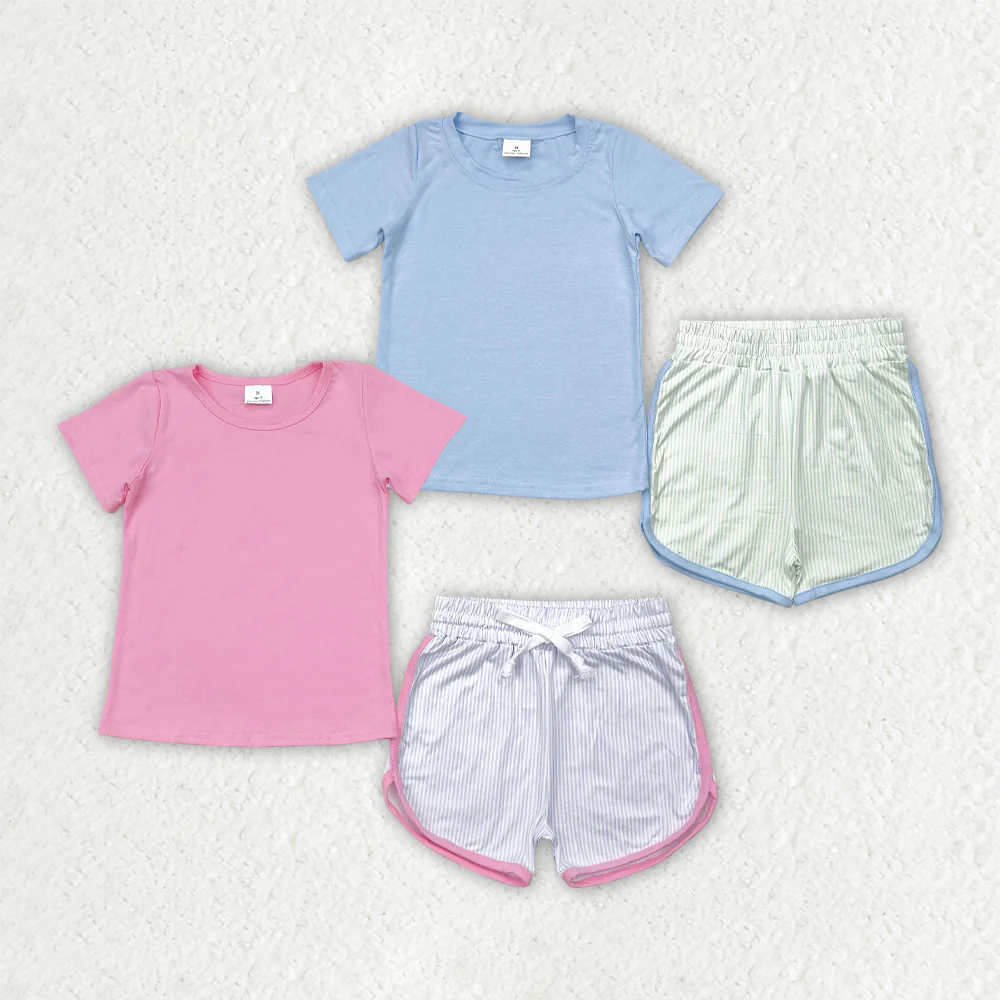 RTS NO MOQ Summer Sibling Baby Girls Boys Short Sleeves Top Stripe Short Sets