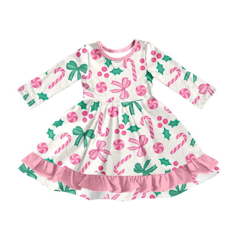 MOQ:5 Pink Long Sleeve Wholesale Boutique Kid Clothing Kid Dresses