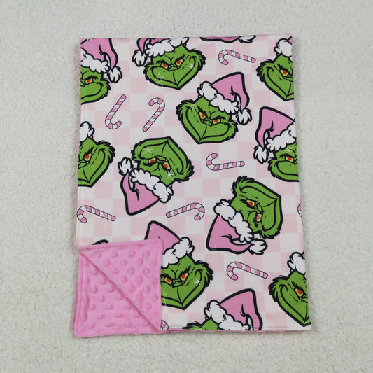 RTS Baby Girl Toddler Green Face Christmas Pink Blanket