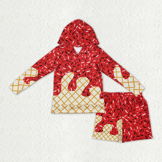 RTS Kids Toddler Long Sleeves Red Drips Hoodie Team Shirt Pockets Shorts Set