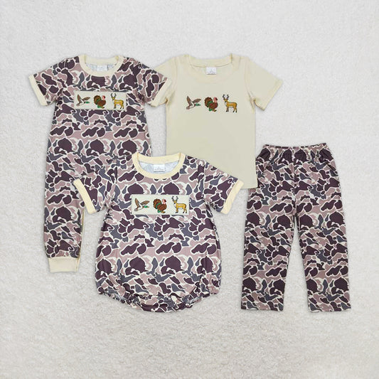 RTS NO MOQ Summer Sibling  Baby Boys Duck Turkey Deer Camo Rompers Clothes Sets