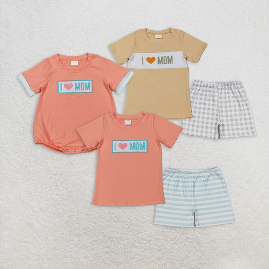 RTS NO MOQ Summer Sibling  Baby Boys I LOVE MOM Rompers Summer Outfits