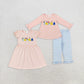 RTS NO MOQ Summer Sibling Baby Girls Pink Princess Tunic Pants Clothes Sets Knee Length Dresses