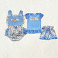 5.24 RTS NO MOQ Summer Sibling Baby Girls Blue Chicken Rompers Clothes Sets