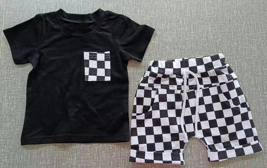 BSSO0852 Cute Kid Plaid Summer Clothing Children Shorts Sleeve Top Child Outfit