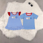 RTS NO MOQ Summer Sibling Boys Baby Girls Blue Stripes Embroidery Baseball Short Sleeves Tee Shirts Top