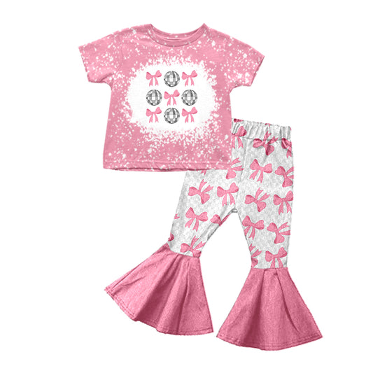 Pink bows Cute Short Sleeve Baby Kids Boutique Kid Clothing