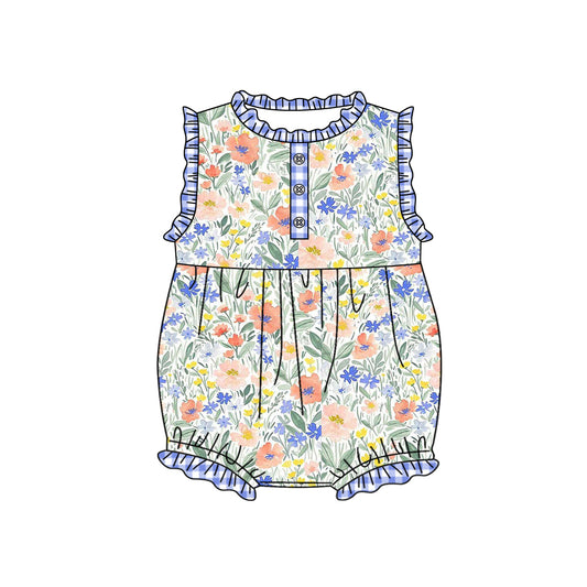 floral short sleeve  summer kid jumpsuit rompers