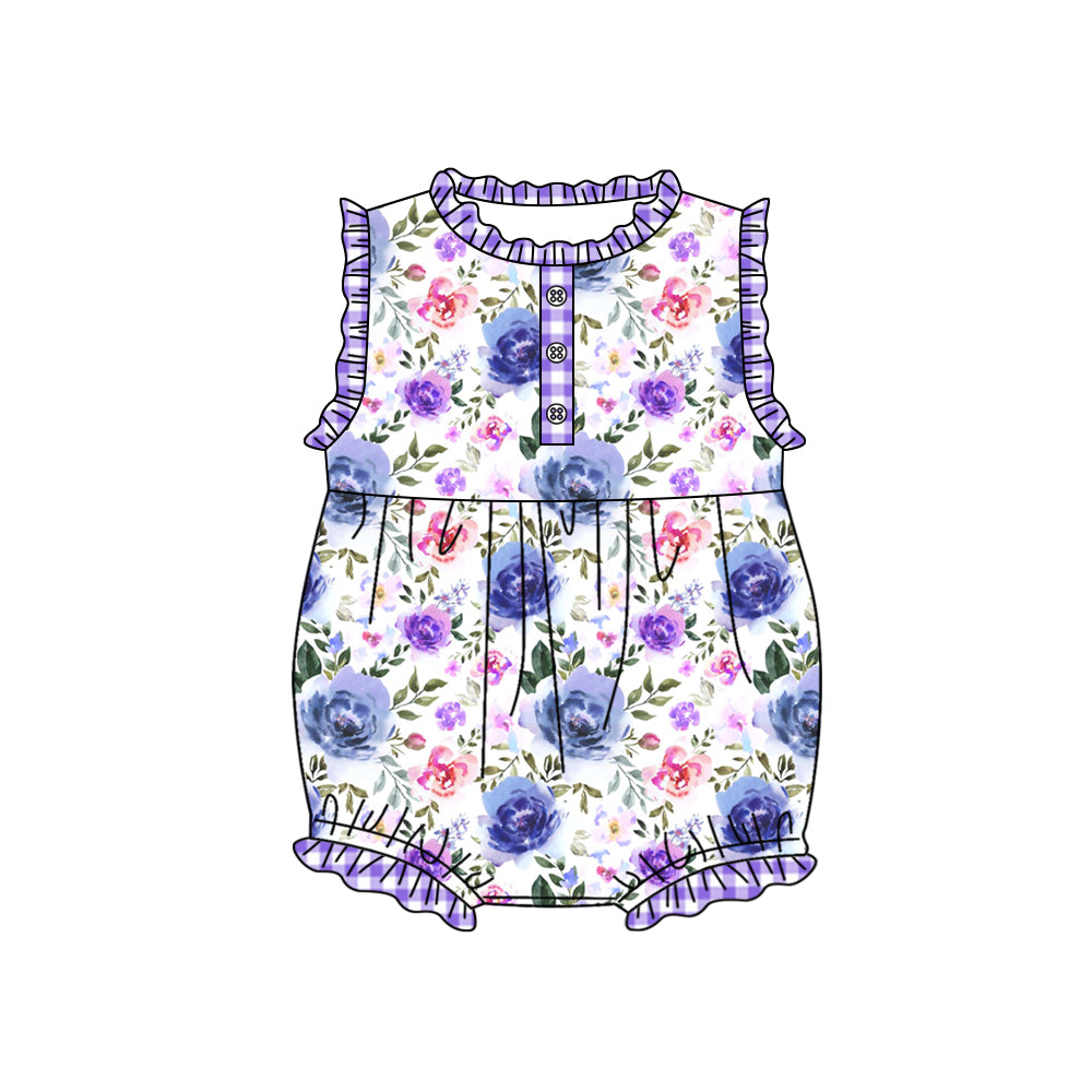 purple flower short sleeve summer kid jumpsuit rompers