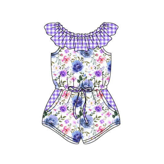 purple short sleeve summer kid jumpsuit rompers