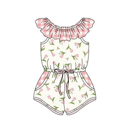 pink flower short sleeve summer kid jumpsuit rompers