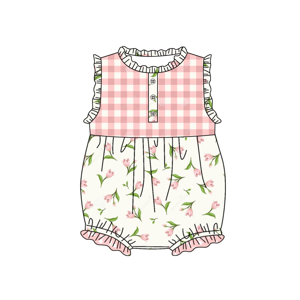 pink floral short sleeve  summer kid jumpsuit rompers